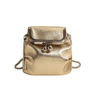 Kisslock Flap Chain Crossbody Vegan Leather Minimalist Clutch Bag